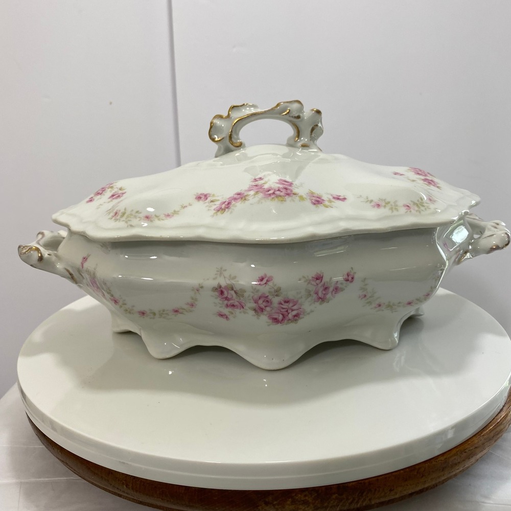 Antique Haviland Limoges Versailles Soup Tureen, Pink Floral Porcelain Finial